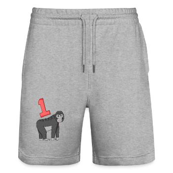 Numéro 1 Numéro Un - Motif Singe - Short de jogging bio TRAINER Stanley/Stella unisexe - gris chiné - Devant - Nik (191cm) & Marisol (170cm)