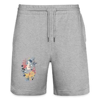 Frauenkopf Blumen Weltfrauentag Kreativ Abstrakte - Stanley/Stella Unisex Bio Joggingshorts Trainer  - Grau meliert - Vorne - Nik (191cm) & Marisol (170cm)