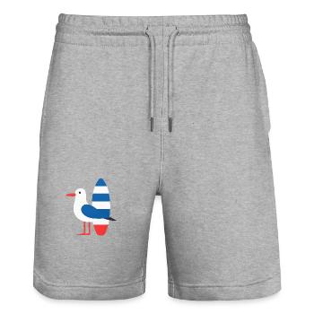 Mouette avec planche de surf - Short de jogging bio TRAINER Stanley/Stella unisexe - gris chiné - Devant - Nik (191cm) & Marisol (170cm)