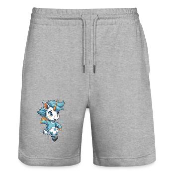 Einhorn Fußball Fan Design - Stanley/Stella Unisex Bio Joggingshorts Trainer  - Grau meliert - Vorne - Nik (191cm) & Marisol (170cm)