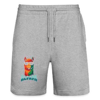 Bunter Lama mit Sonnenbrille - Stanley/Stella Unisex Bio Joggingshorts Trainer  - Grau meliert - Vorne - Nik (191cm) & Marisol (170cm)