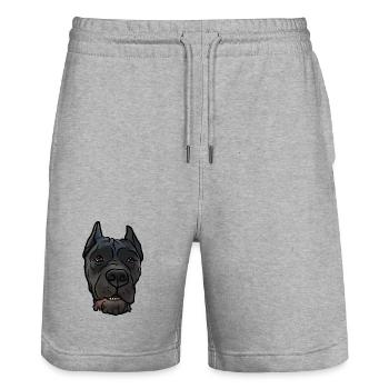Cane Corso accroche la tête dans un style comique - Short de jogging bio TRAINER Stanley/Stella unisexe - gris chiné - Devant - Nik (191cm) & Marisol (170cm)