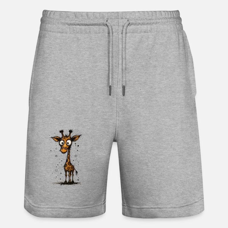 Funny giraffe with big eyes – comic splash - Stanley/Stella Trainer Unisex Organic Jogging Shorts - heather grey