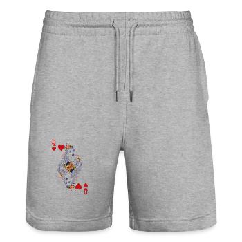 Herzkönigin ♥︎ Spielkarten-Design - Stanley/Stella Unisex Bio Joggingshorts Trainer  - Grau meliert - Vorne - Nik (191cm) & Marisol (170cm)