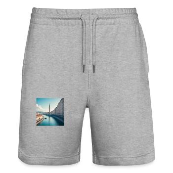 Tour horloge et canal urbain européen - Short de jogging bio TRAINER Stanley/Stella unisexe - gris chiné - Devant - Nik (191cm) & Marisol (170cm)