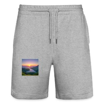 Sonnenuntergang über dem Seetal - Stanley/Stella Unisex Bio Joggingshorts Trainer  - Grau meliert - Vorne - Nik (191cm) & Marisol (170cm)