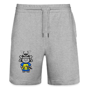 Kawaii Samurai Child in Yellow Blue - Stanley/Stella Trainer Unisex Organic Jogging Shorts - heather grey - Front - Nik (191cm) & Marisol (170cm)