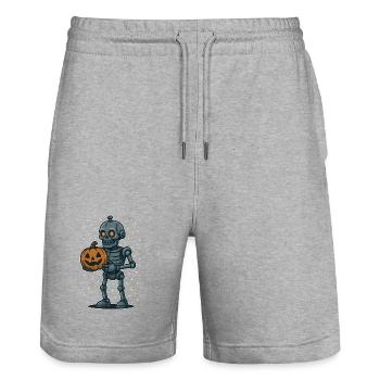Skeleton with Pumpkin Halloween Cartoon - Stanley/Stella Trainer Unisex Organic Jogging Shorts - heather grey - Front - Nik (191cm) & Marisol (170cm)