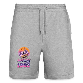 Retro Cassette 1982 Neon Design - Stanley/Stella Trainer Unisex Organic Jogging Shorts - heather grey - Front - Nik (191cm) & Marisol (170cm)