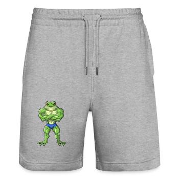 Cooler Frosch Fitness Bodybuilding Cartoon Stark - Stanley/Stella Unisex Bio Joggingshorts Trainer  - Grau meliert - Vorne - Nik (191cm) & Marisol (170cm)