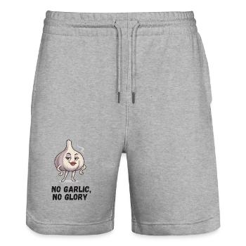 Knoblauch mit Attitüde: No Garlic No Glory  - Stanley/Stella Unisex Bio Joggingshorts Trainer  - Grau meliert - Vorne - Nik (191cm) & Marisol (170cm)