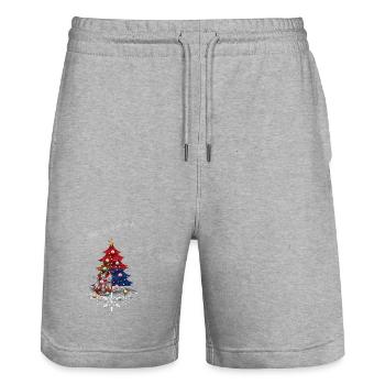 Sapin de Noël avec drapeau serbe - Short de jogging bio TRAINER Stanley/Stella unisexe - gris chiné - Devant - Nik (191cm) & Marisol (170cm)