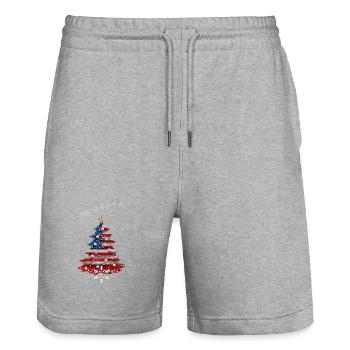 Sapin de Noël avec drapeau des États-Unis - Short de jogging bio TRAINER Stanley/Stella unisexe - gris chiné - Devant - Nik (191cm) & Marisol (170cm)