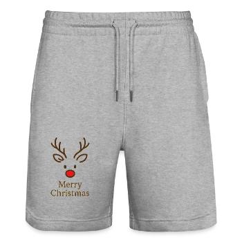 Rentierkopf Merry Christmas - Stanley/Stella Unisex Bio Joggingshorts Trainer  - Grau meliert - Vorne - Nik (191cm) & Marisol (170cm)