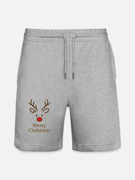 Reindeer Head Merry Christmas - Stanley/Stella Trainer Unisex Organic Jogging Shorts - heather grey