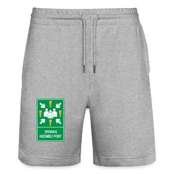 Drinking Assembly Point – Party Zone - Stanley/Stella Trainer Unisex Organic Jogging Shorts - heather grey - Front - Nik (191cm) & Marisol (170cm)