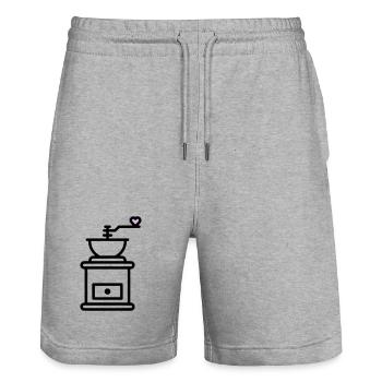 Kaffee-Liebe:  Kaffeemuehle mit Herz Vektor - Stanley/Stella Unisex Bio Joggingshorts Trainer  - Grau meliert - Vorne - Nik (191cm) & Marisol (170cm)