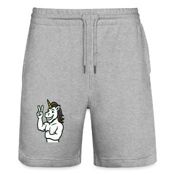 Unicorn Peace Sign Illustration - Stanley/Stella Trainer Unisex Organic Jogging Shorts - heather grey - Front - Nik (191cm) & Marisol (170cm)