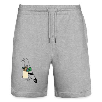 Pigeon Grocery Bag – Urban Minimal Illustration - Stanley/Stella Unisex Bio Joggingshorts Trainer  - Grau meliert - Vorne - Nik (191cm) & Marisol (170cm)