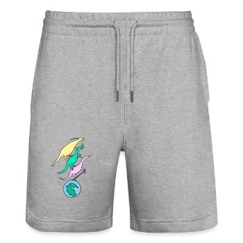 Skater_Dinos - Stanley/Stella Unisex Bio Joggingshorts Trainer  - Grau meliert - Vorne - Nik (191cm) & Marisol (170cm)
