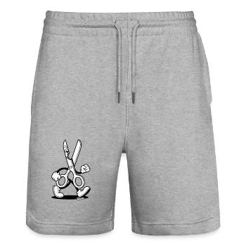 Retro Cartoon: Schere mit Füßen - Stanley/Stella Unisex Bio Joggingshorts Trainer  - Grau meliert - Vorne - Nik (191cm) & Marisol (170cm)