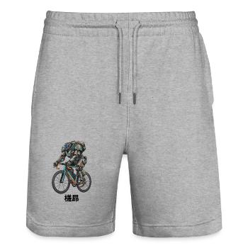 Cyborg cycliste sur vélo néon - Short de jogging bio TRAINER Stanley/Stella unisexe - gris chiné - Devant - Nik (191cm) & Marisol (170cm)