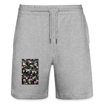 Motif de roses vintage - Short de jogging bio TRAINER Stanley/Stella unisexe - gris chiné - Devant - Nik (191cm) & Marisol (170cm)