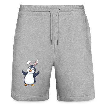 Mignon, dessin animé Pingouin, Lapin de Pâques - Short de jogging bio TRAINER Stanley/Stella unisexe - gris chiné - Devant - Nik (191cm) & Marisol (170cm)