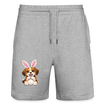 Süßer Beagle Hund mit Hasenohren Ostern Cartoon - Stanley/Stella Unisex Bio Joggingshorts Trainer  - Grau meliert - Vorne - Nik (191cm) & Marisol (170cm)