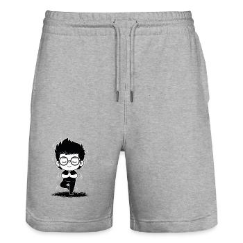 Black and White Zen Yoga Meditation Student - Stanley/Stella Trainer Unisex Organic Jogging Shorts - heather grey - Front - Nik (191cm) & Marisol (170cm)