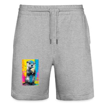 loutre - Short de jogging bio TRAINER Stanley/Stella unisexe - gris chiné - Devant - Nik (191cm) & Marisol (170cm)