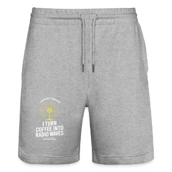 Caffeine Powered Radio Waves Tee - Stanley/Stella Trainer Unisex Organic Jogging Shorts - heather grey - Front - Nik (191cm) & Marisol (170cm)