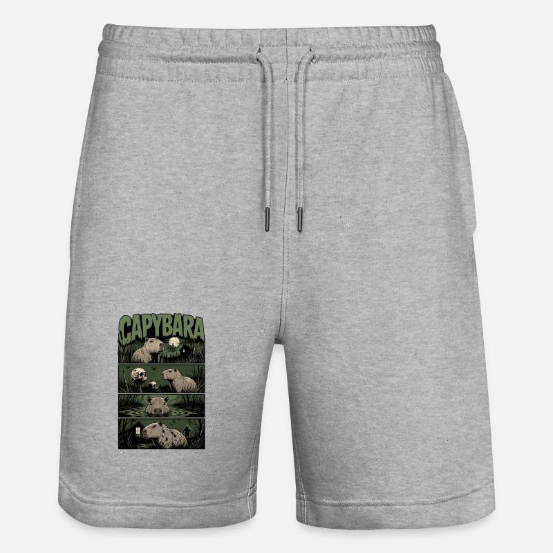 Night Swim Capybara Horror - Stanley/Stella Trainer Unisex Organic Jogging Shorts - heather grey