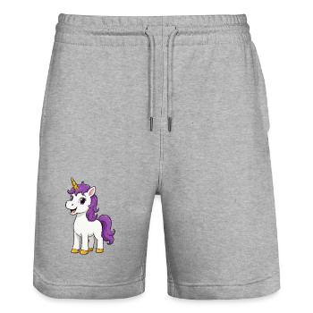 Unicorn with purple mane - Stanley/Stella Trainer Unisex Organic Jogging Shorts - heather grey - Front - Nik (191cm) & Marisol (170cm)