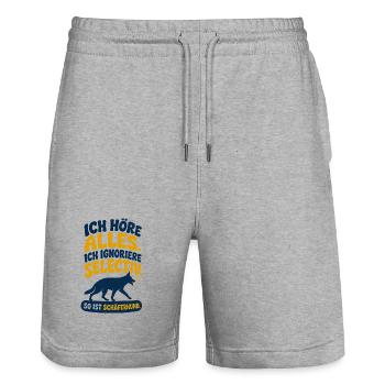 Ich Höre Alles Schäferhund Spruch - Stanley/Stella Unisex Bio Joggingshorts Trainer  - Grau meliert - Vorne - Nik (191cm) & Marisol (170cm)