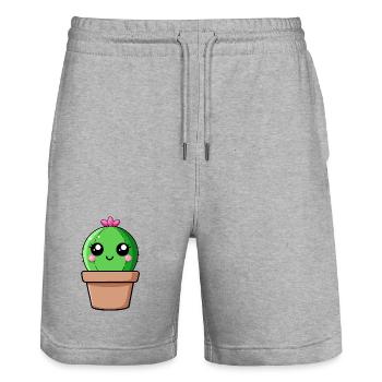 Cactus Kawaii in Flower Pot - Stanley/Stella Trainer Unisex Organic Jogging Shorts - heather grey - Front - Nik (191cm) & Marisol (170cm)