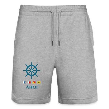 Ahoi Maritimes Steuerrad Signalflaggen Design - Stanley/Stella Unisex Bio Joggingshorts Trainer  - Grau meliert - Vorne - Nik (191cm) & Marisol (170cm)