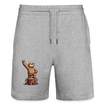 Célébration du paresseux sur une souche d’arbre - Short de jogging bio TRAINER Stanley/Stella unisexe - gris chiné - Devant - Nik (191cm) & Marisol (170cm)