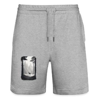 Minimalist deer in cloud forest - Stanley/Stella Trainer Unisex Organic Jogging Shorts - heather grey - Front - Nik (191cm) & Marisol (170cm)