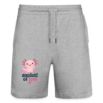 Axolotl de l’Amour : Mignonnerie Rose - Short de jogging bio TRAINER Stanley/Stella unisexe - gris chiné - Devant - Nik (191cm) & Marisol (170cm)