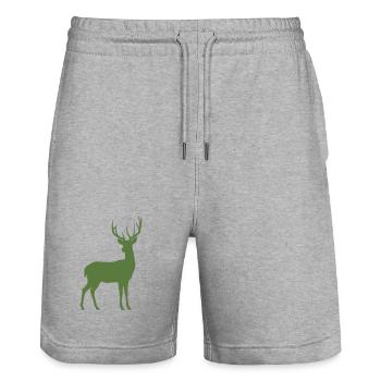 Silhouette de cerf vert - Short de jogging bio TRAINER Stanley/Stella unisexe - gris chiné - Devant - Nik (191cm) & Marisol (170cm)