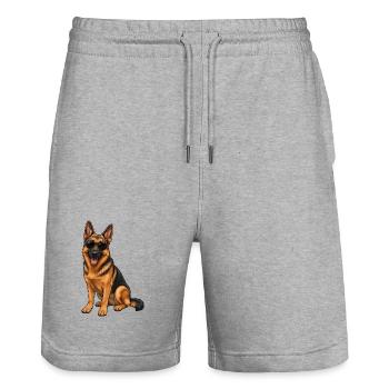 Dessin animé Berger allemand avec lunettes de soleil - Short de jogging bio TRAINER Stanley/Stella unisexe - gris chiné - Devant - Nik (191cm) & Marisol (170cm)