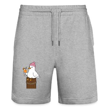Seagull with cap and cocktail - Stanley/Stella Trainer Unisex Organic Jogging Shorts - heather grey - Front - Nik (191cm) & Marisol (170cm)
