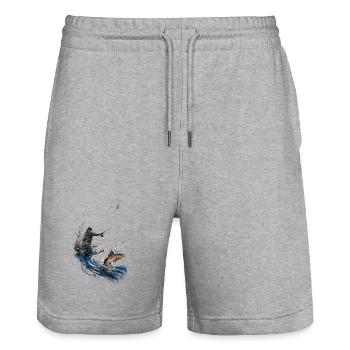 Fischer in Aktion: Aquarelllachs - Stanley/Stella Unisex Bio Joggingshorts Trainer  - Grau meliert - Vorne - Nik (191cm) & Marisol (170cm)