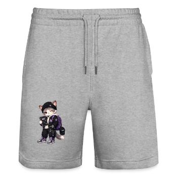 Lila Schülerkatze und Sterne - Stanley/Stella Unisex Bio Joggingshorts Trainer  - Grau meliert - Vorne - Nik (191cm) & Marisol (170cm)