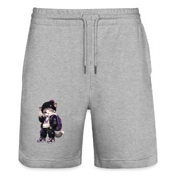 Kawaii Violet-Kätzchen auf Reise - Stanley/Stella Unisex Bio Joggingshorts Trainer  - Grau meliert - Vorne - Nik (191cm) & Marisol (170cm)