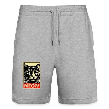 Meow Katze Retro Poster Katzen Geschenk - Stanley/Stella Unisex Bio Joggingshorts Trainer  - Grau meliert - Vorne - Nik (191cm) & Marisol (170cm)