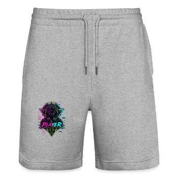 Player Neon Gamer Mask – No Limits - Stanley/Stella Unisex Bio Joggingshorts Trainer  - Grau meliert - Vorne - Nik (191cm) & Marisol (170cm)