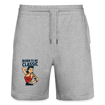 Pin Up Girl Born To Be Classic Retro T-Shirt - Stanley/Stella Unisex Bio Joggingshorts Trainer  - Grau meliert - Vorne - Nik (191cm) & Marisol (170cm)