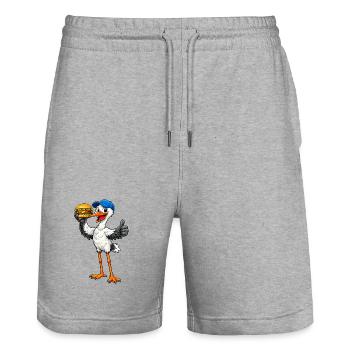Stork with hamburger - Stanley/Stella Trainer Unisex Organic Jogging Shorts - heather grey - Front - Nik (191cm) & Marisol (170cm)